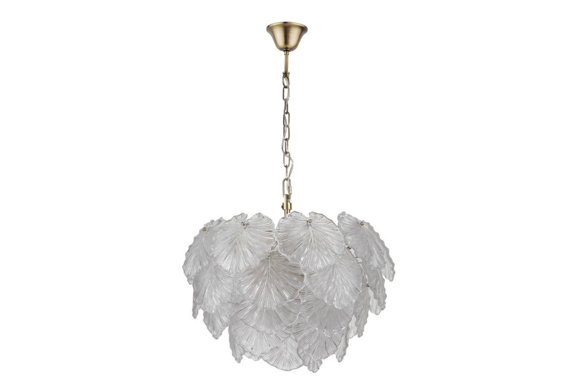 Courtney 10 Light Pendant Textured Glass and Antique Brass