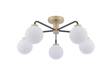 Lainey 5 Light Semi-Flush Matt Black & Opal Glass