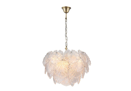 Courtney 10 Light Pendant Textured Glass and Antique Brass