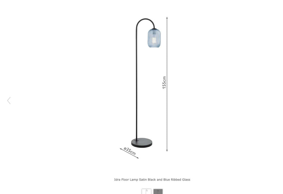 Idra Floor Lamp Satin Black and Blue Ribbed Glass