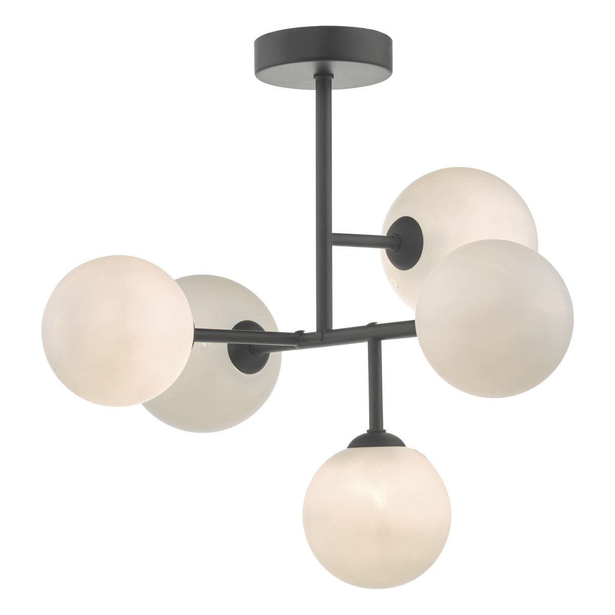 Euan 5 Light Semi Flush Black & Opal Glass