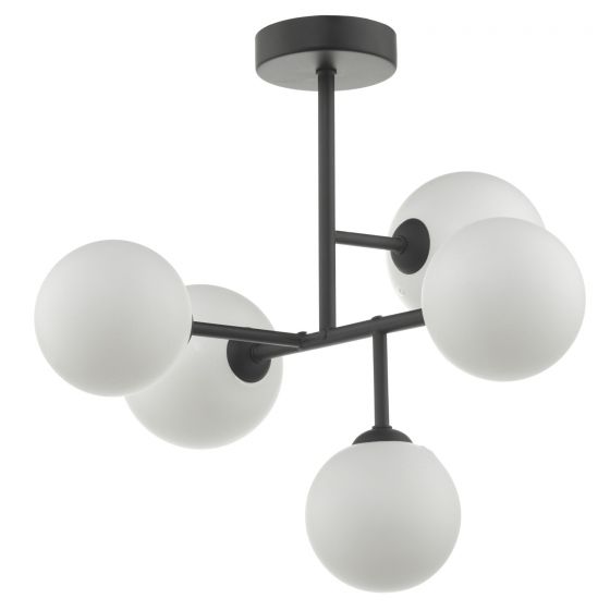 Euan 5 Light Semi Flush Black & Opal Glass