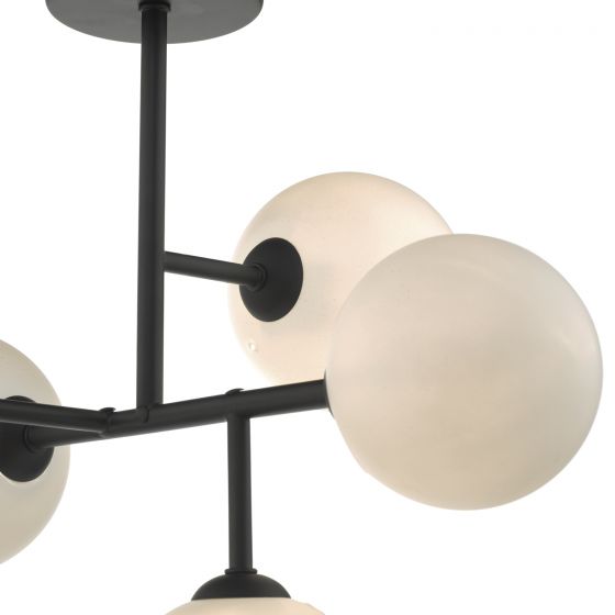 Euan 5 Light Semi Flush Black & Opal Glass