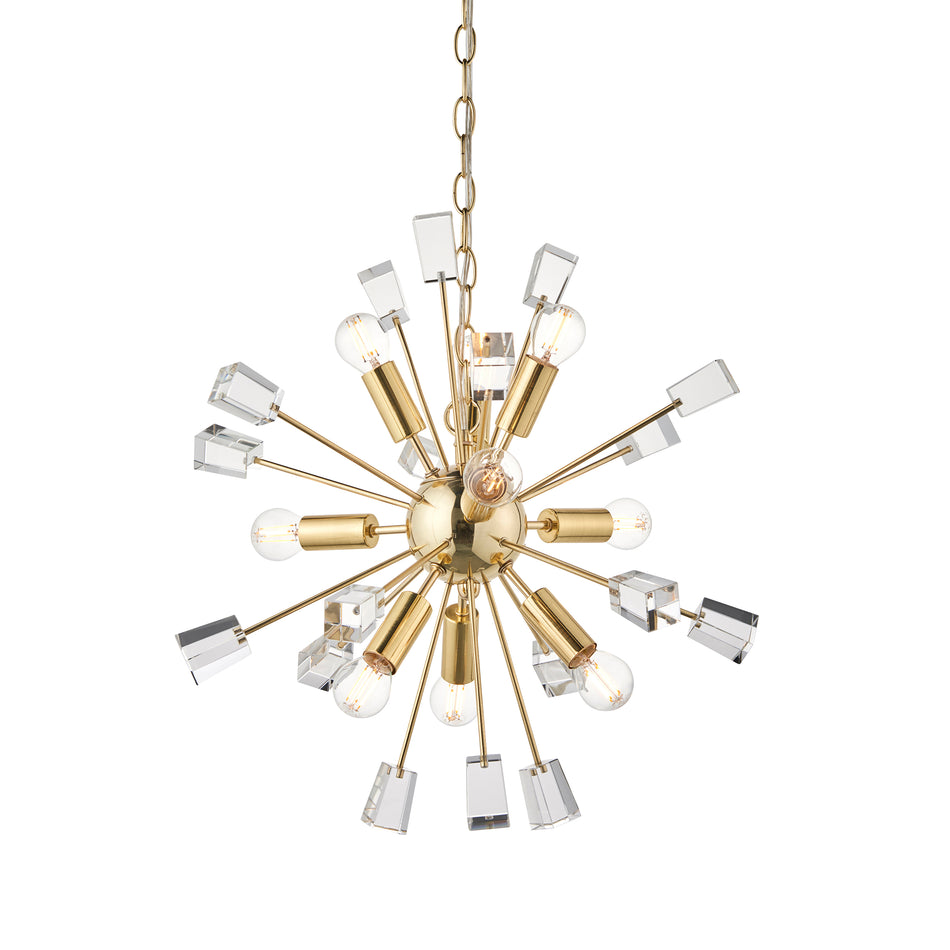 Miro 9lt Pendant Satin brass plate & clear crystal